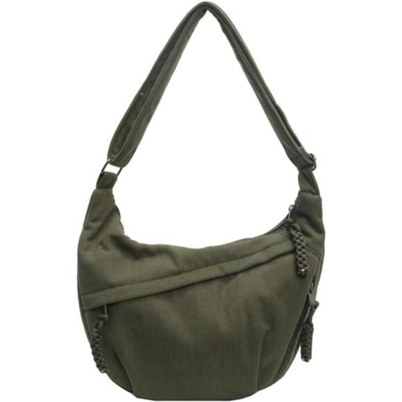 Womens Hobo Bag Crescent Shoulder Crossbody Nylon Canvas Slouchy Corduroy Purse - Picture 1 of 8